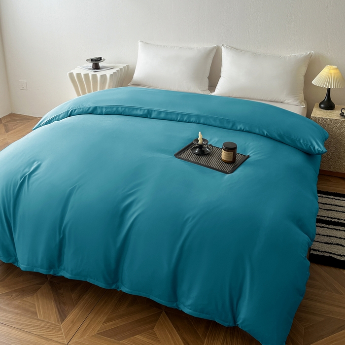 91家纺网 家纺一手货源 找家纺 恬澳家纺 2025新款纯色亲肤四件套-极简 极简-月光蓝