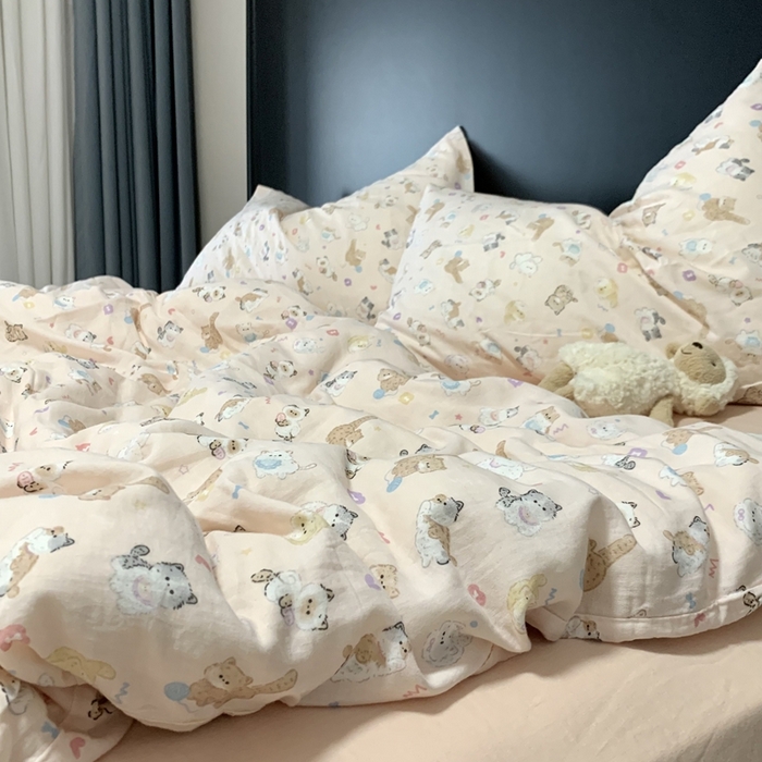 91家纺网 家纺一手货源 找家纺 源启生活 2025新款A类全棉双层纱四件套 小奶猫