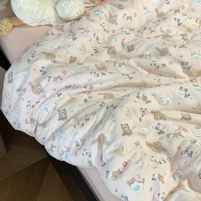 91家纺网 家纺一手货源 找家纺 源启生活 2025新款A类全棉双层纱四件套 小奶猫