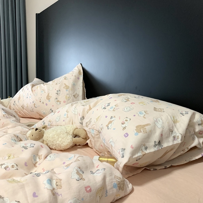 91家纺网 家纺一手货源 找家纺 源启生活 2025新款A类全棉双层纱四件套 小奶猫