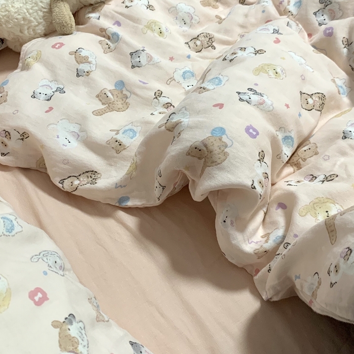 91家纺网 家纺一手货源 找家纺 源启生活 2025新款A类全棉双层纱四件套 小奶猫