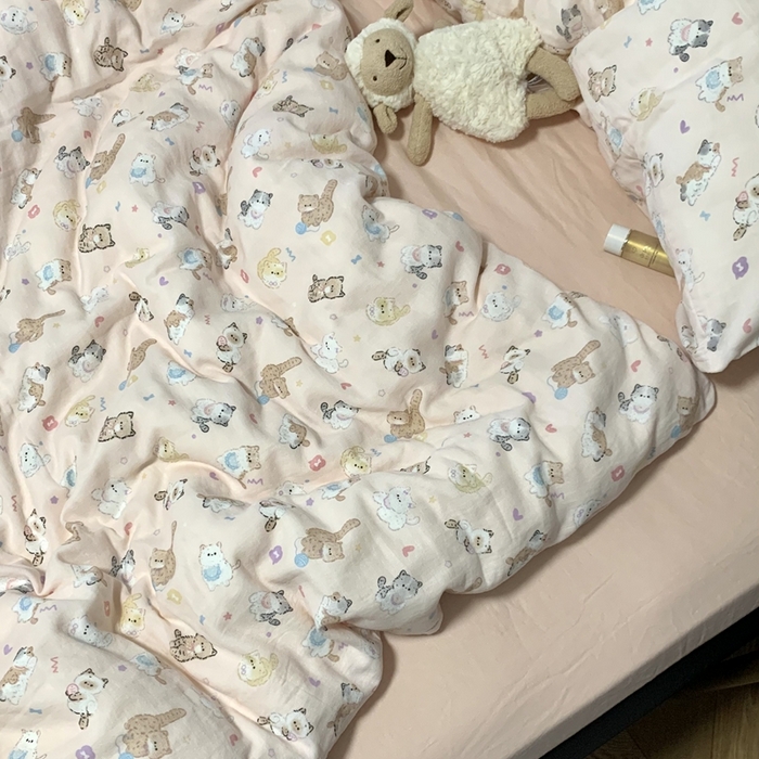 91家纺网 家纺一手货源 找家纺 源启生活 2025新款A类全棉双层纱四件套 小奶猫