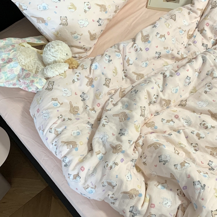 91家纺网 家纺一手货源 找家纺 源启生活 2025新款A类全棉双层纱四件套 小奶猫