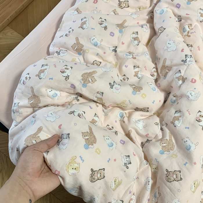 91家纺网 家纺一手货源 找家纺 源启生活 2025新款A类全棉双层纱四件套 小奶猫