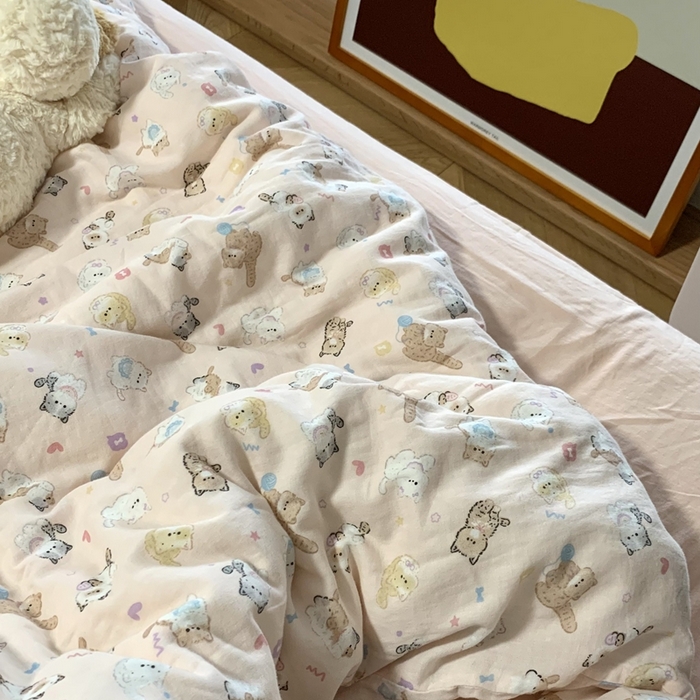 91家纺网 家纺一手货源 找家纺 源启生活 2025新款A类全棉双层纱四件套 小奶猫