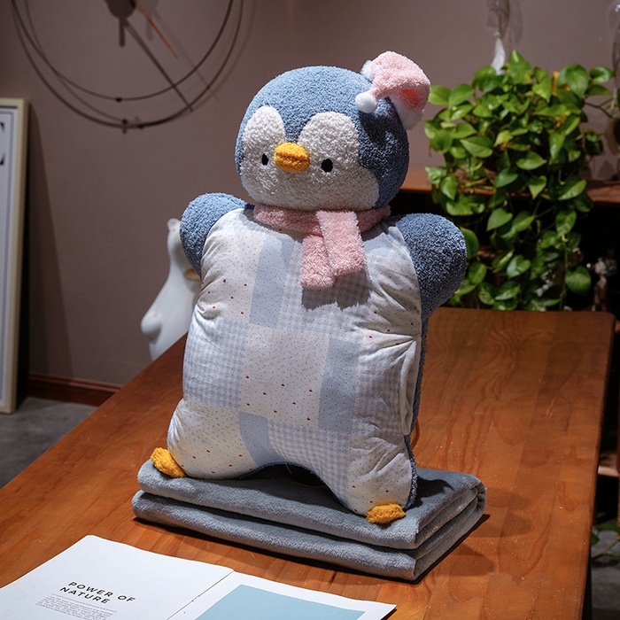 仟亿莱 2025新款ins企鹅豆袋三用玩偶抱枕 三用蓝色企鹅-2