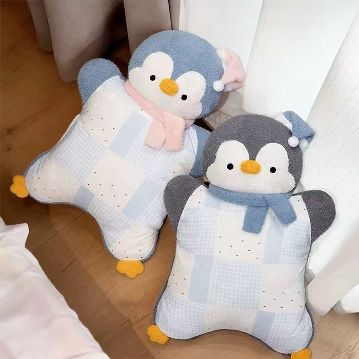 91家纺网 家纺一手货源 找家纺 仟亿莱 2025新款ins企鹅豆袋三用玩偶抱枕 三用蓝色企鹅-2