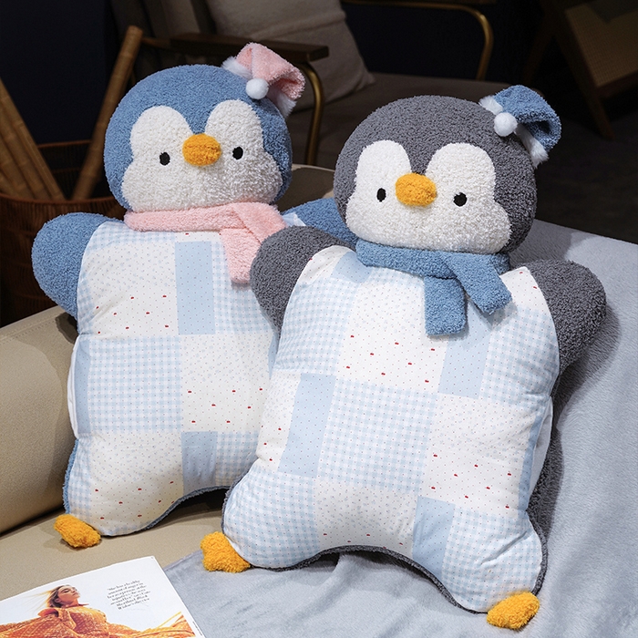 91家纺网 家纺一手货源 找家纺 仟亿莱 2025新款ins企鹅豆袋三用玩偶抱枕 三用蓝色企鹅-2