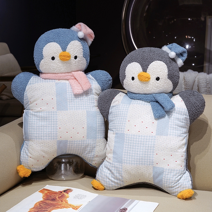 91家纺网 家纺一手货源 找家纺 仟亿莱 2025新款ins企鹅豆袋三用玩偶抱枕 三用蓝色企鹅-2