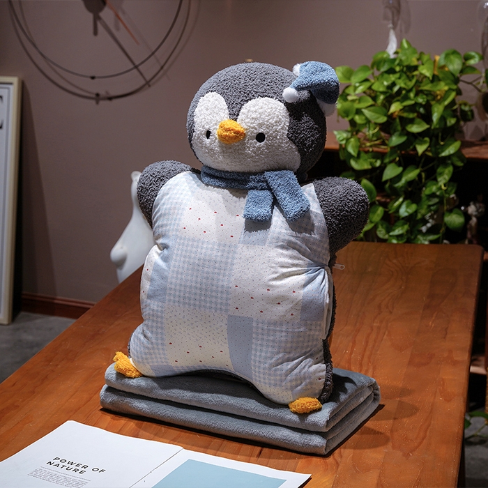 仟亿莱 2025新款ins企鹅豆袋三用玩偶抱枕 三用灰色企鹅-2