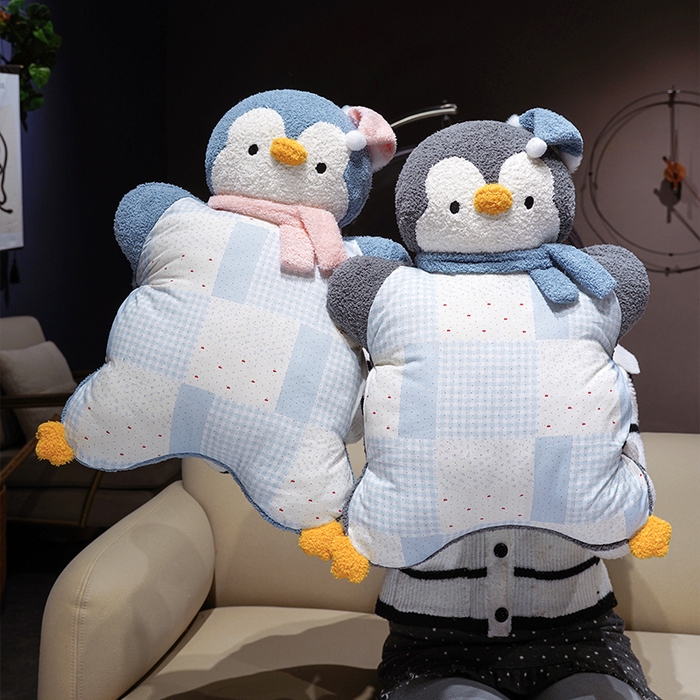 91家纺网 家纺一手货源 找家纺 仟亿莱 2025新款ins企鹅豆袋三用玩偶抱枕 三用蓝色企鹅-1