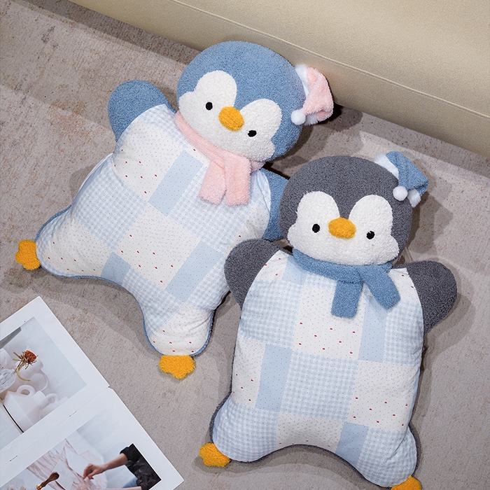 91家纺网 家纺一手货源 找家纺 仟亿莱 2025新款ins企鹅豆袋三用玩偶抱枕 三用蓝色企鹅-1