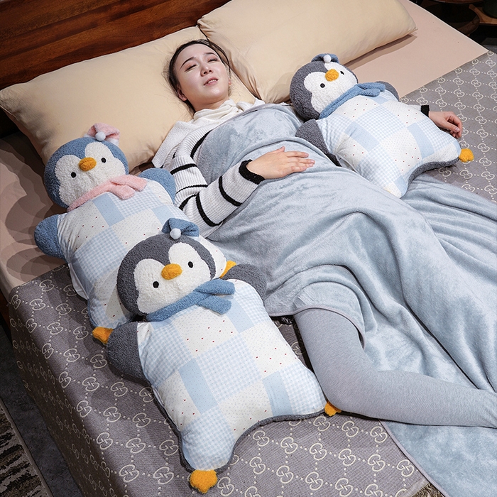 91家纺网 家纺一手货源 找家纺 仟亿莱 2025新款ins企鹅豆袋三用玩偶抱枕 三用蓝色企鹅-1