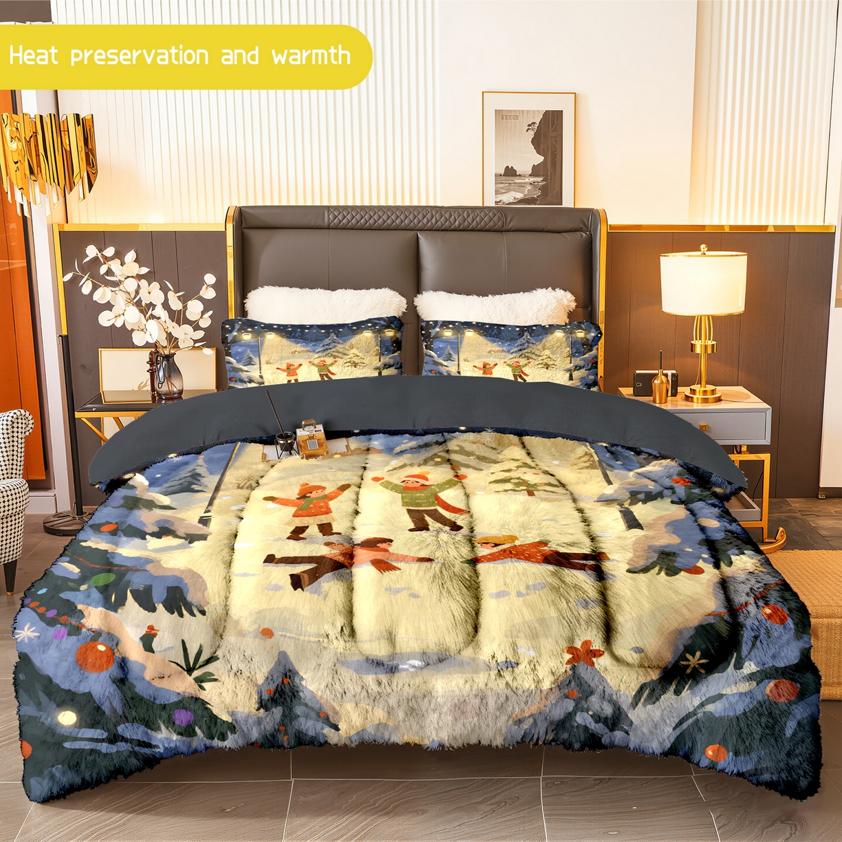 91家纺网 家纺一手货源 找家纺 一件定制pod模式jit跨境180G牛奶绒被子三件套一件代发shein亚马逊速卖通24小时内发货-圣诞系列