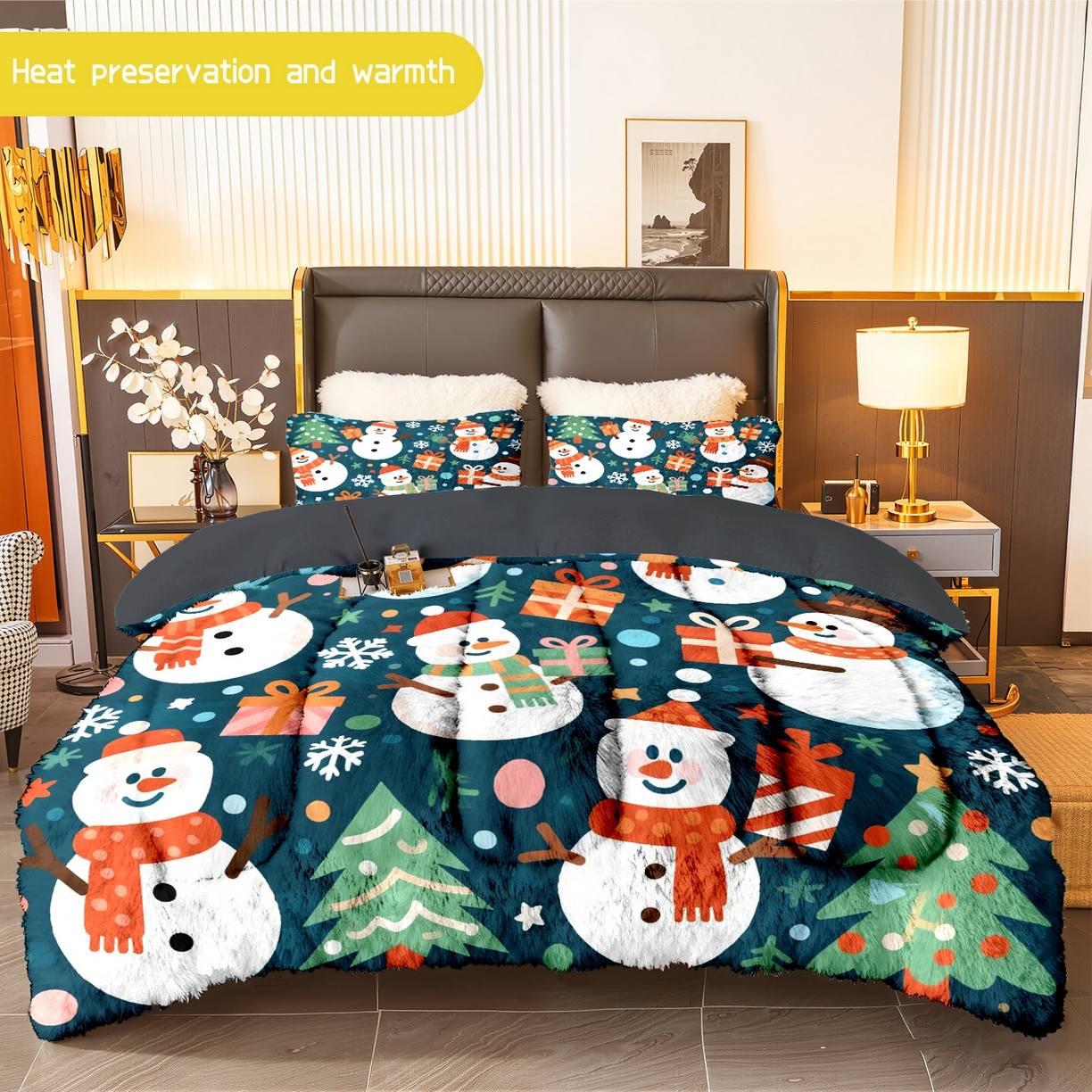 91家纺网 家纺一手货源 找家纺 一件定制pod模式jit跨境180G牛奶绒被子三件套一件代发shein亚马逊速卖通24小时内发货-圣诞系列