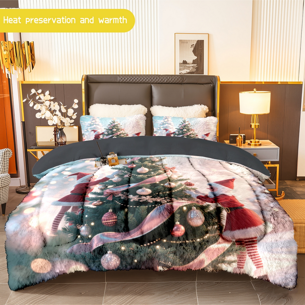 91家纺网 家纺一手货源 找家纺 一件定制pod模式jit跨境180G牛奶绒被子三件套一件代发shein亚马逊速卖通24小时内发货-圣诞系列