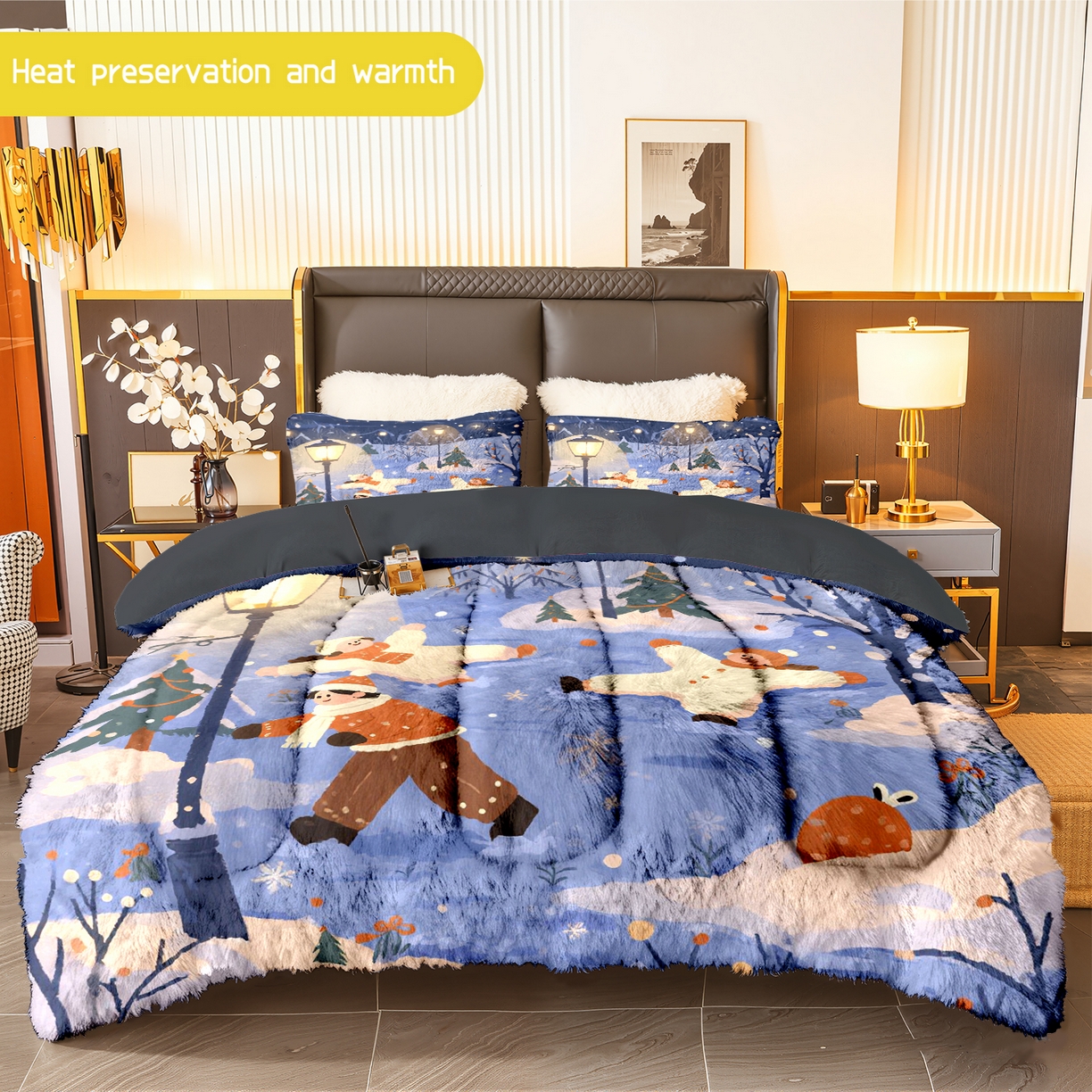 91家纺网 家纺一手货源 找家纺 一件定制pod模式jit跨境180G牛奶绒被子三件套一件代发shein亚马逊速卖通24小时内发货-圣诞系列