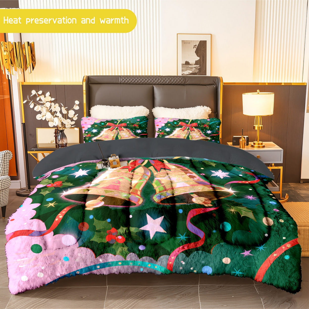 91家纺网 家纺一手货源 找家纺 一件定制pod模式jit跨境180G牛奶绒被子三件套一件代发shein亚马逊速卖通24小时内发货-圣诞系列