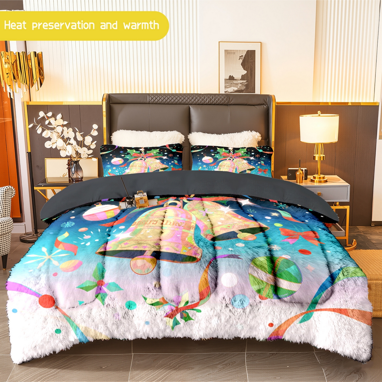 91家纺网 家纺一手货源 找家纺 一件定制pod模式jit跨境180G牛奶绒被子三件套一件代发shein亚马逊速卖通24小时内发货-圣诞系列