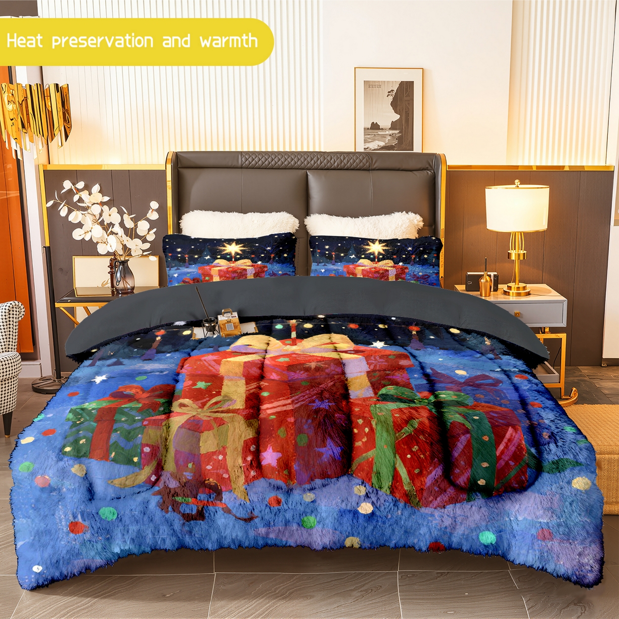 91家纺网 家纺一手货源 找家纺 一件定制pod模式jit跨境180G牛奶绒被子三件套一件代发shein亚马逊速卖通24小时内发货-圣诞系列