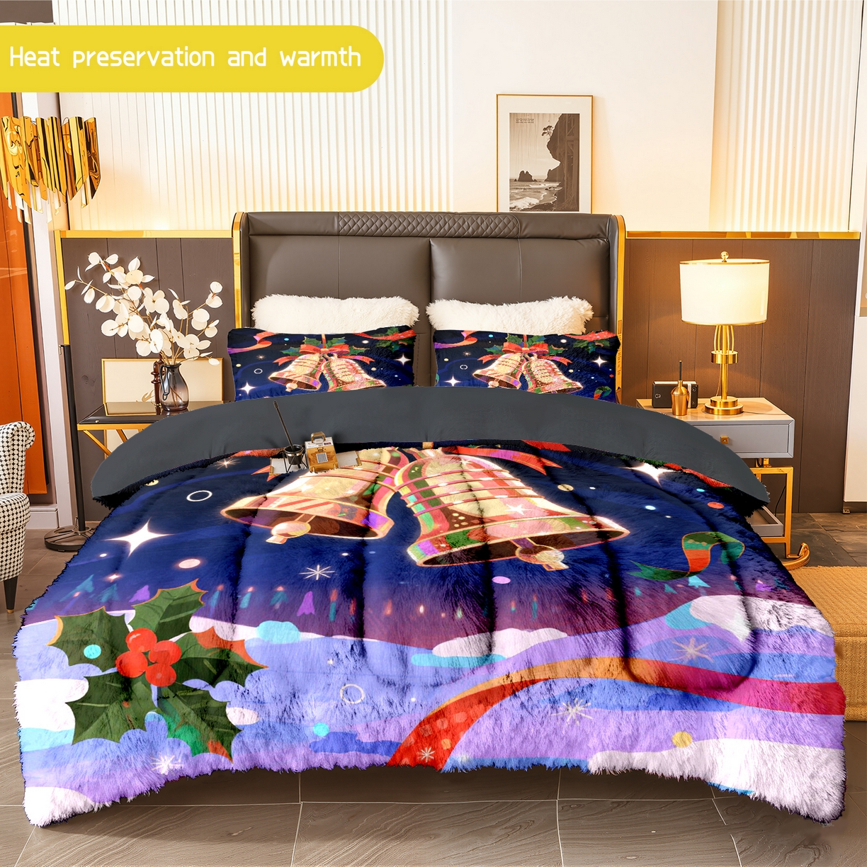 91家纺网 家纺一手货源 找家纺 一件定制pod模式jit跨境180G牛奶绒被子三件套一件代发shein亚马逊速卖通24小时内发货-圣诞系列