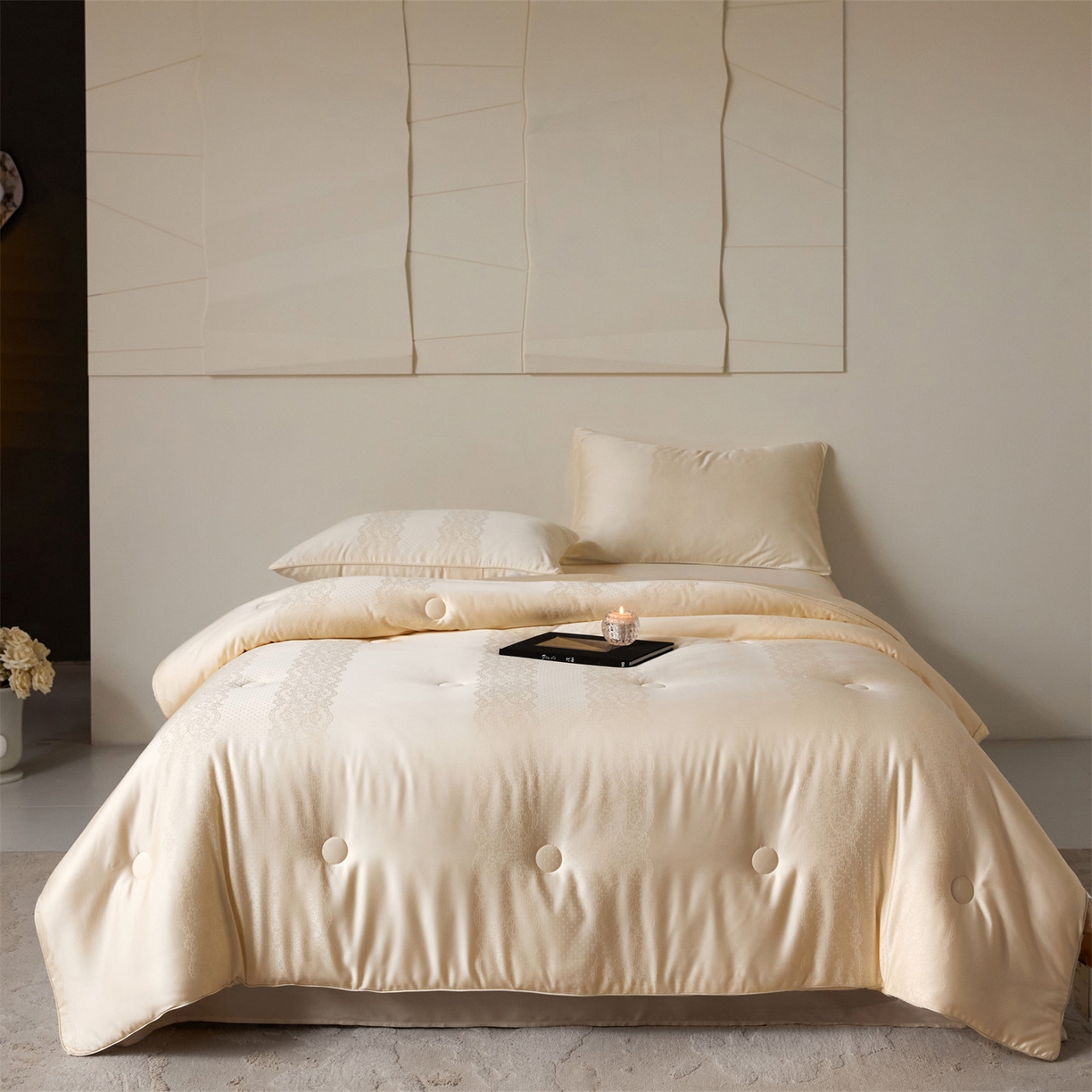 91家纺网 家纺一手货源 找家纺 （总）头等舱 2025新款天棉缎大提花55莱赛尔大豆7A抗菌秋冬被(空境图）