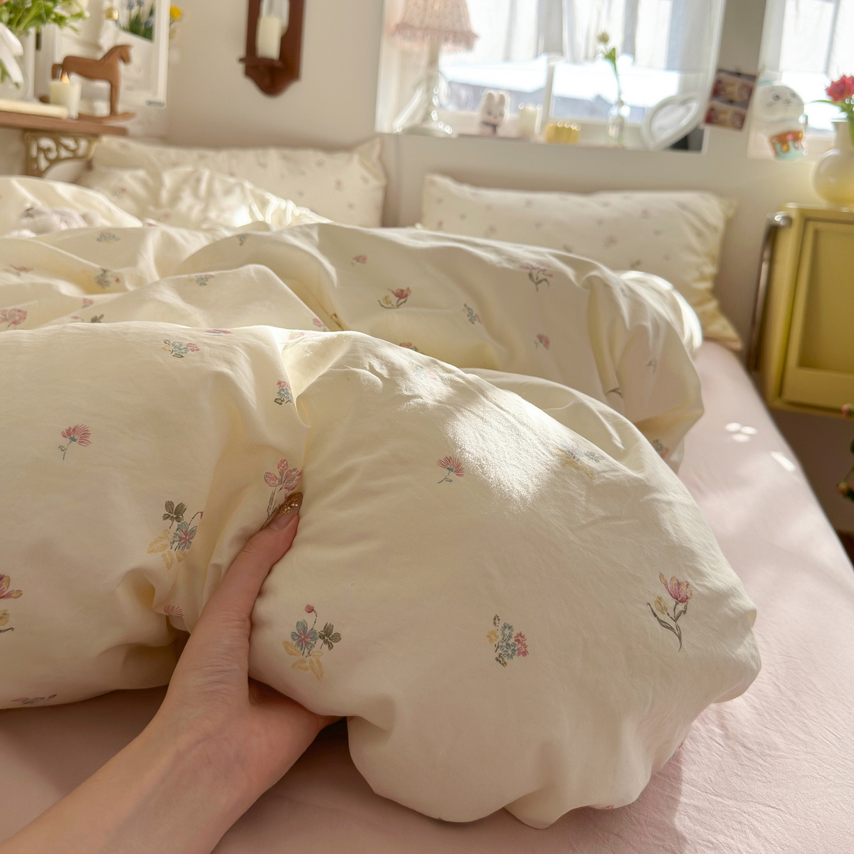 91家纺网 家纺一手货源 找家纺 （总）金梦拉家纺 2026新款春夏古法水洗仿棉砂洗云小棉小布袋四件套