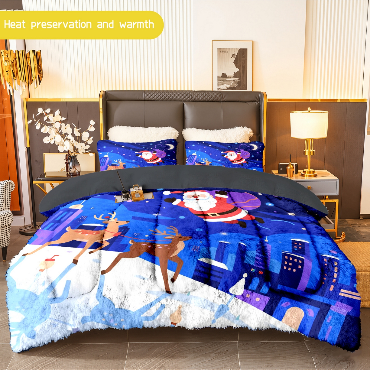 91家纺网 家纺一手货源 找家纺 一件定制pod模式jit跨境180G牛奶绒被子三件套一件代发shein亚马逊速卖通24小时内发货-圣诞系列