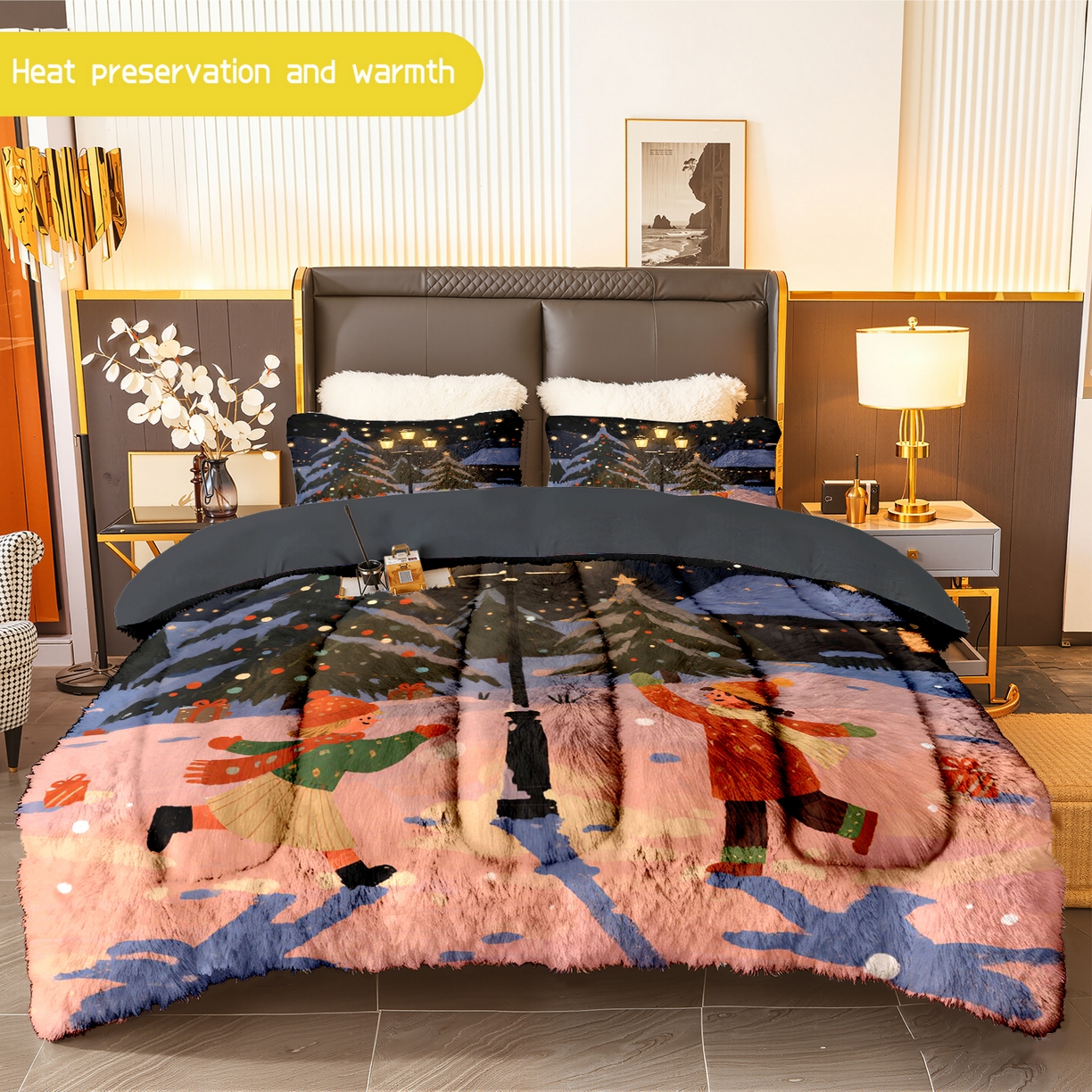 91家纺网 家纺一手货源 找家纺 一件定制pod模式jit跨境180G牛奶绒被子三件套一件代发shein亚马逊速卖通24小时内发货-圣诞系列