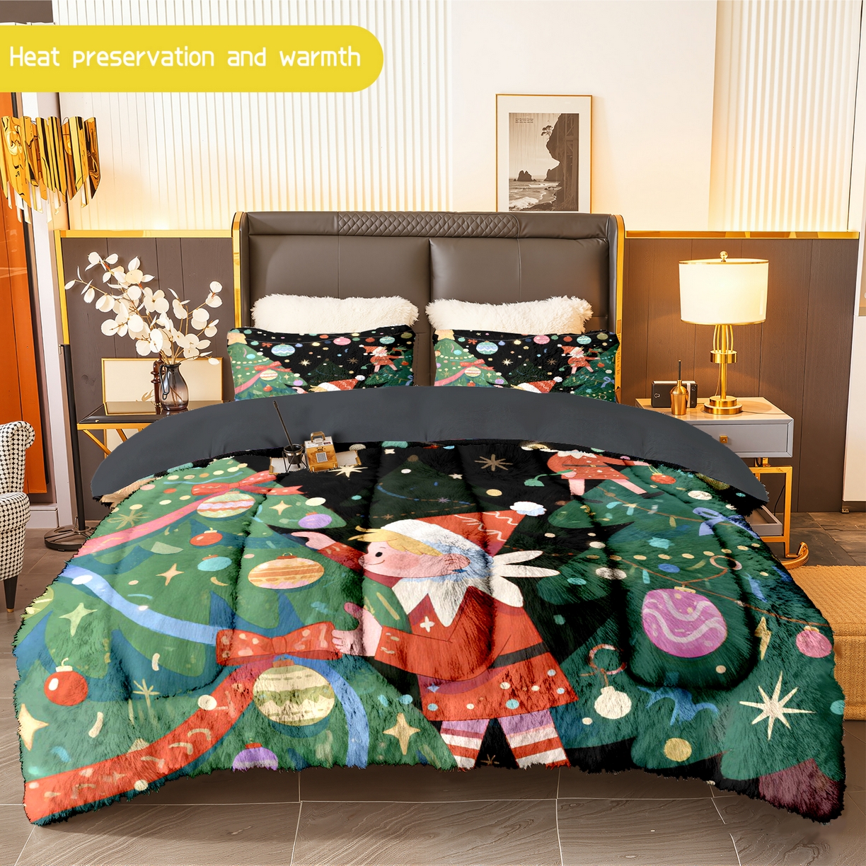 91家纺网 家纺一手货源 找家纺 一件定制pod模式jit跨境180G牛奶绒被子三件套一件代发shein亚马逊速卖通24小时内发货-圣诞系列