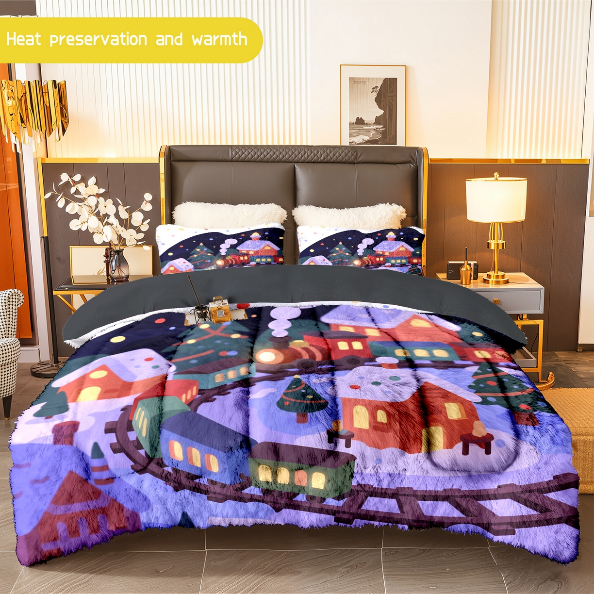 91家纺网 家纺一手货源 找家纺 一件定制pod模式jit跨境180G牛奶绒被子三件套一件代发shein亚马逊速卖通24小时内发货-圣诞系列