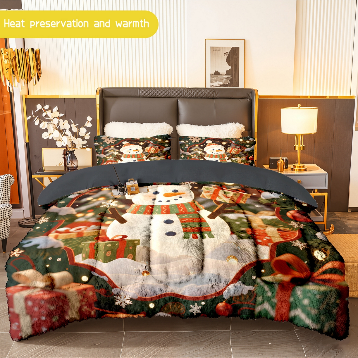 91家纺网 家纺一手货源 找家纺 一件定制pod模式jit跨境180G牛奶绒被子三件套一件代发shein亚马逊速卖通24小时内发货-圣诞系列