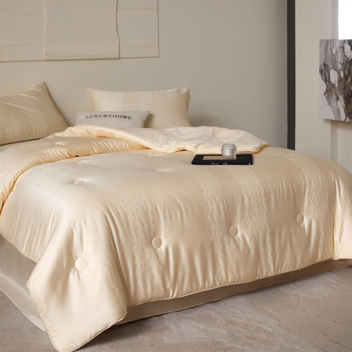 91家纺网 家纺一手货源 找家纺 （总）头等舱 2025新款天棉缎大提花55莱赛尔大豆7A抗菌秋冬被(空境图）