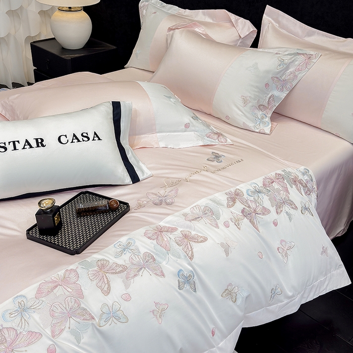 91家纺网 家纺一手货源 找家纺 星蕴家纺 2026新款贡缎长绒棉四件套-悦蝶（最低控价券后278元！） 悦蝶-浪漫粉