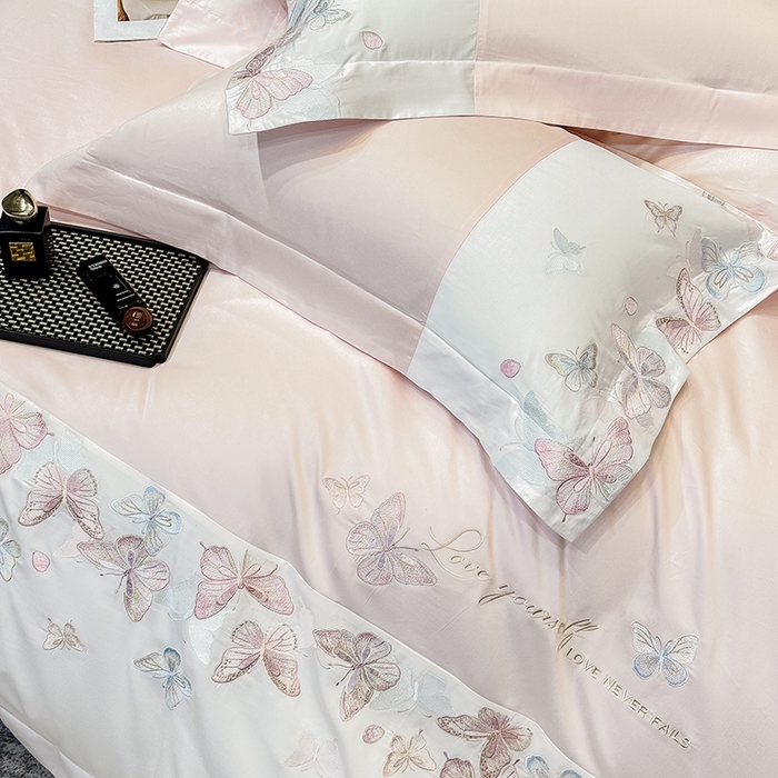 91家纺网 家纺一手货源 找家纺 星蕴家纺 2026新款贡缎长绒棉四件套-悦蝶（最低控价券后278元！） 悦蝶-浪漫粉