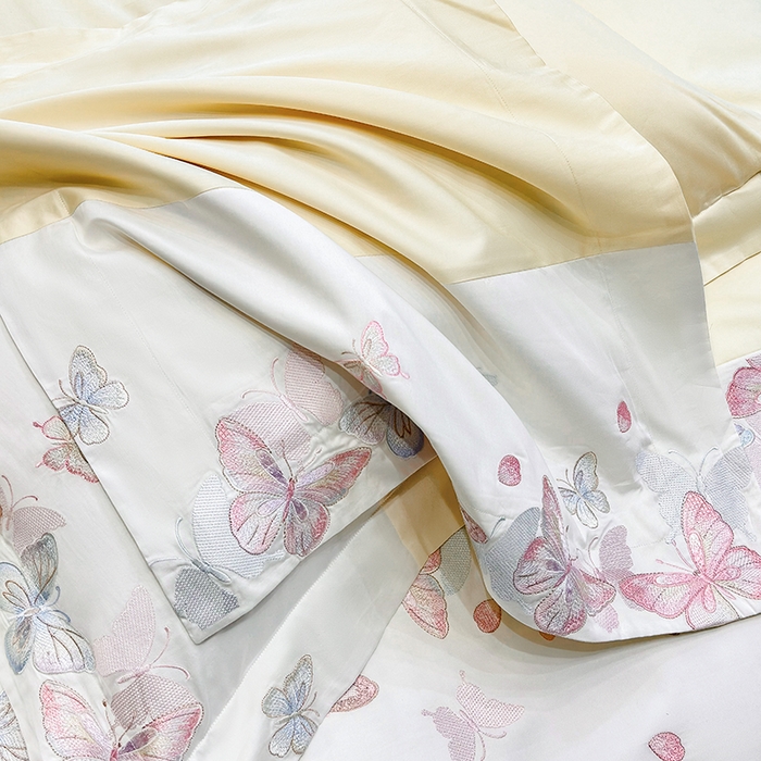 91家纺网 家纺一手货源 找家纺 星蕴家纺 2026新款贡缎长绒棉四件套-悦蝶（最低控价券后278元！） 悦蝶-奶油黄