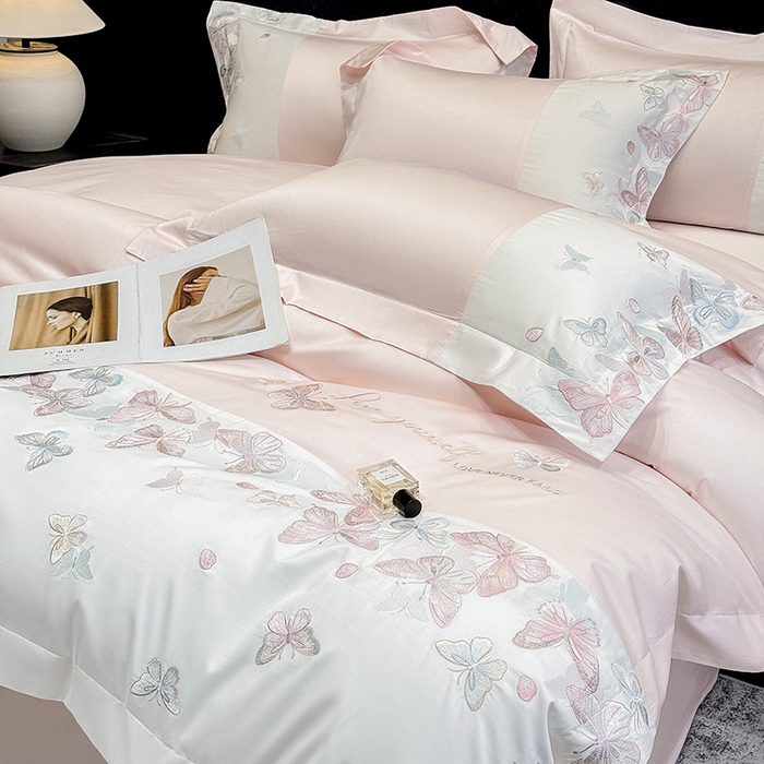 91家纺网 家纺一手货源 找家纺 星蕴家纺 2026新款贡缎长绒棉四件套-悦蝶（最低控价券后278元！） 悦蝶-浪漫粉