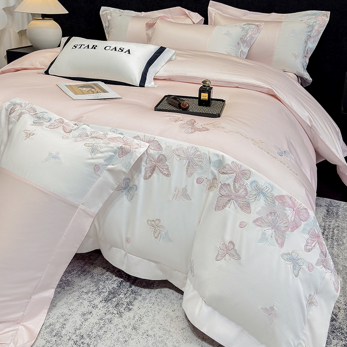 91家纺网 家纺一手货源 找家纺 （总）星蕴家纺 2026新款贡缎长绒棉四件套-悦蝶（最低控价券后278元！）