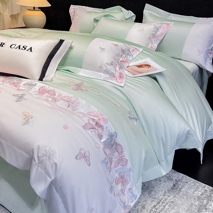 91家纺网 家纺一手货源 找家纺 星蕴家纺 2026新款贡缎长绒棉四件套-悦蝶（最低控价券后278元！） 悦蝶-清新绿