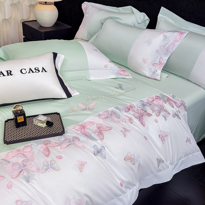 91家纺网 家纺一手货源 找家纺 星蕴家纺 2026新款贡缎长绒棉四件套-悦蝶（最低控价券后278元！） 悦蝶-清新绿