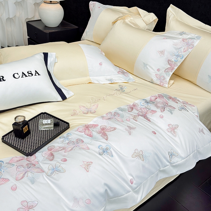 91家纺网 家纺一手货源 找家纺 星蕴家纺 2026新款贡缎长绒棉四件套-悦蝶（最低控价券后278元！） 悦蝶-奶油黄