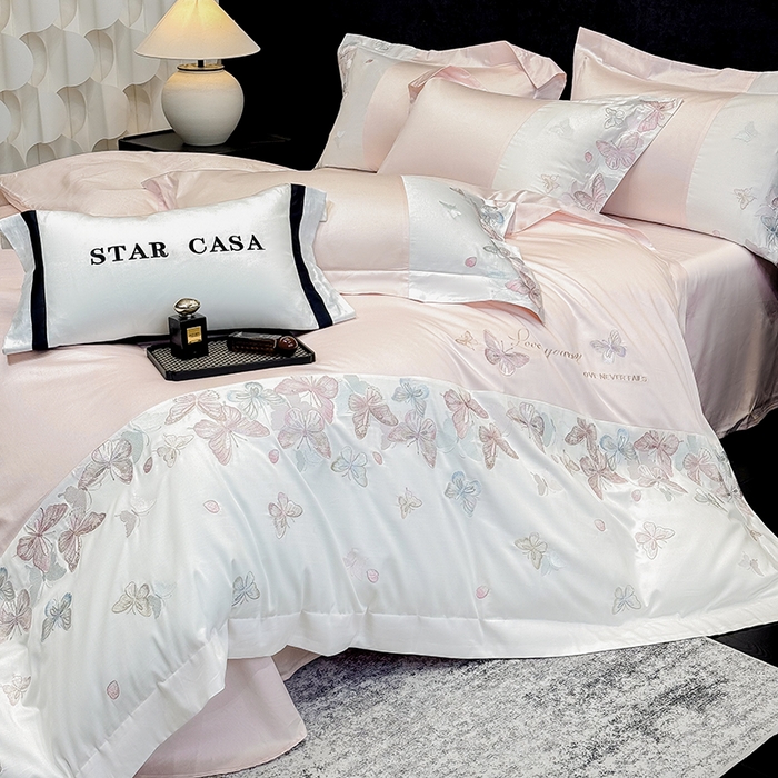 91家纺网 家纺一手货源 找家纺 星蕴家纺 2026新款贡缎长绒棉四件套-悦蝶（最低控价券后278元！） 悦蝶-浪漫粉