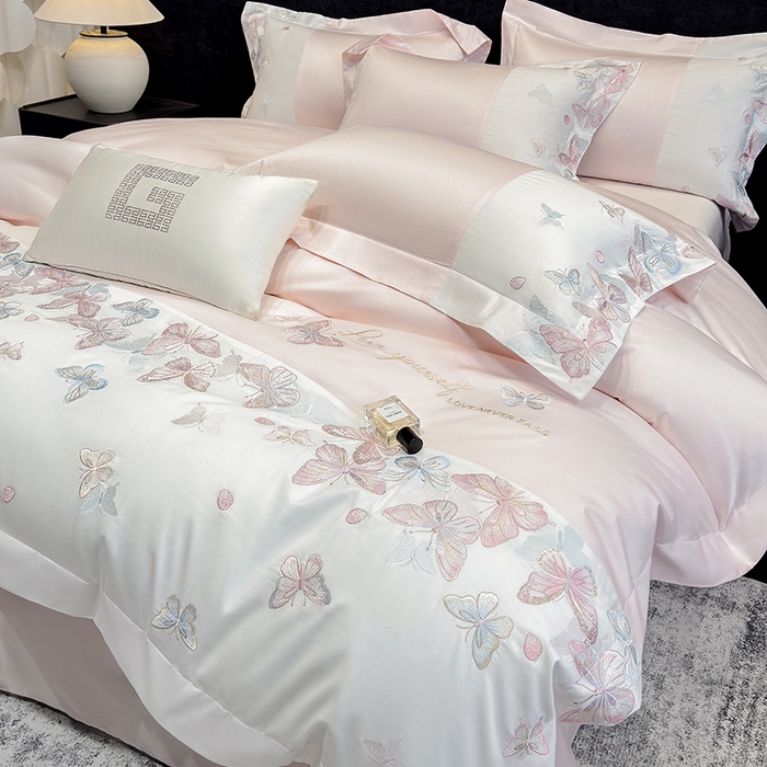 91家纺网 家纺一手货源 找家纺 星蕴家纺 2026新款贡缎长绒棉四件套-悦蝶（最低控价券后278元！） 悦蝶-浪漫粉