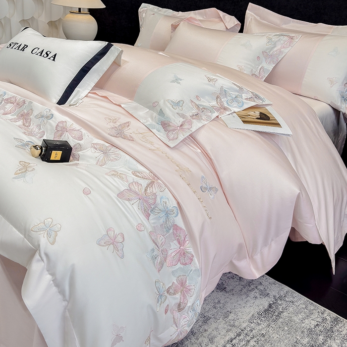 91家纺网 家纺一手货源 找家纺 星蕴家纺 2026新款贡缎长绒棉四件套-悦蝶（最低控价券后278元！） 悦蝶-浪漫粉