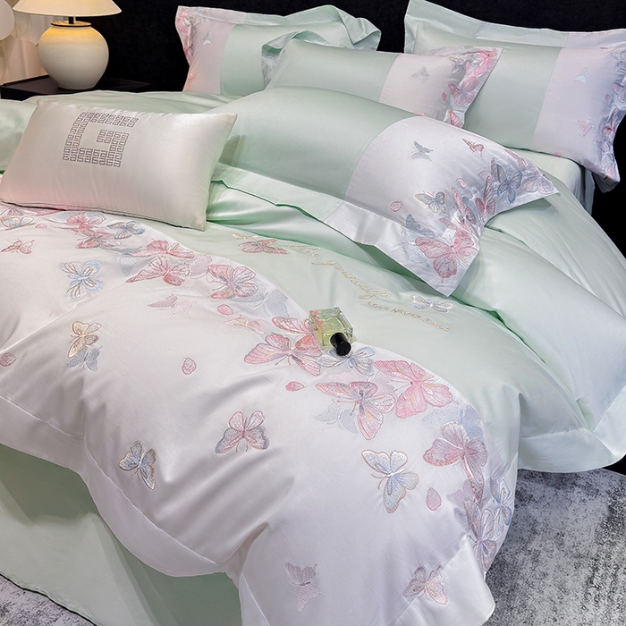 91家纺网 家纺一手货源 找家纺 星蕴家纺 2026新款贡缎长绒棉四件套-悦蝶（最低控价券后278元！） 悦蝶-清新绿