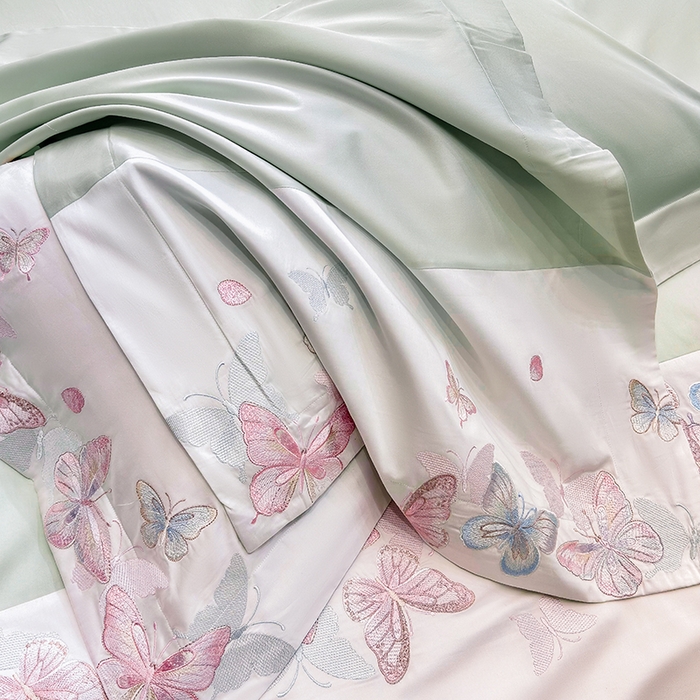 91家纺网 家纺一手货源 找家纺 星蕴家纺 2026新款贡缎长绒棉四件套-悦蝶（最低控价券后278元！） 悦蝶-清新绿