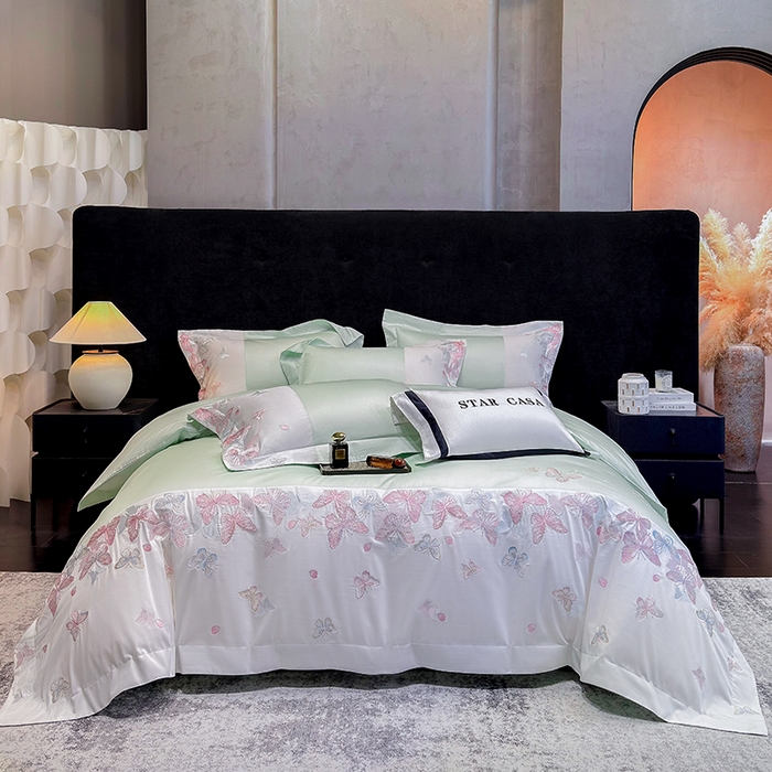 星蕴家纺 2026新款贡缎长绒棉四件套-悦蝶（最低控价券后278元！） 悦蝶-清新绿