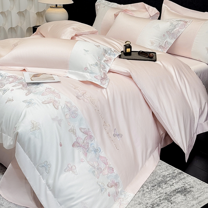 91家纺网 家纺一手货源 找家纺 星蕴家纺 2026新款贡缎长绒棉四件套-悦蝶（最低控价券后278元！） 悦蝶-浪漫粉