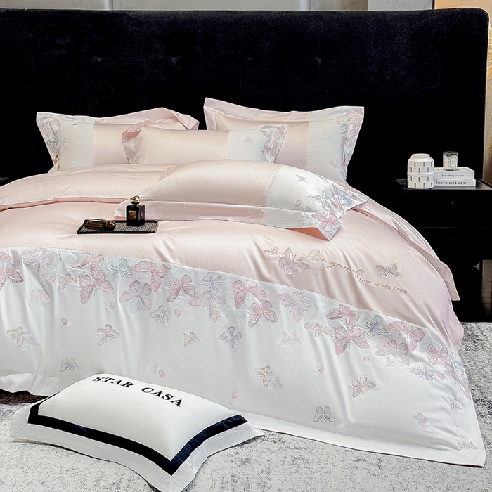 91家纺网 家纺一手货源 找家纺 （总）星蕴家纺 2026新款贡缎长绒棉四件套-悦蝶（最低控价券后278元！）