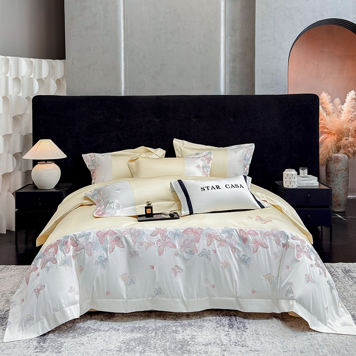 星蕴家纺 2026新款贡缎长绒棉四件套-悦蝶（最低控价券后278元！） 悦蝶-奶油黄